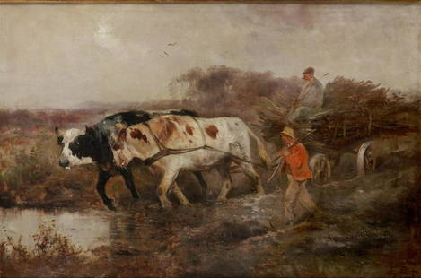 Henri Schouten (1857-1927) An oxcart in the marshes, signed: Henri Schouten (1857-1927)An oxcart in the marshes, signed (lower right), oil on canvas.60 x 90 cm.