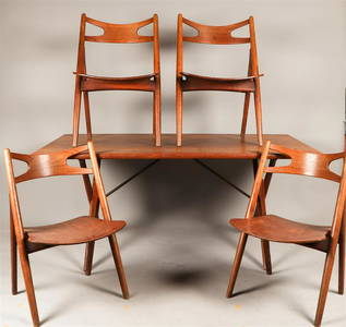 Hans Wegner: table AT303, with (4) sawbuck CH29 chairs all