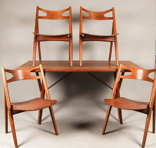 Hans Wegner: table AT303, with (4) sawbuck CH29 chairs all