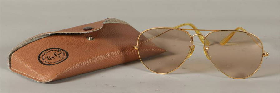 Vintage Ray-Ban Aviator sunglasses with ambermatic lenses.