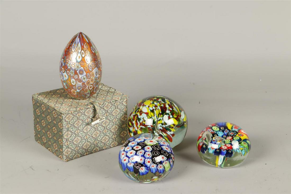A lot containing (4) "Murano" style paperweights. One with (1 of 1)