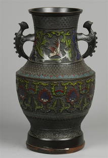 A cloisonnÃ© vase decorated with birds and plants. Japan, la: A cloisonnÃ© vase decorated with birds and plants. Japan, late 19th century.H.: 40 cm.