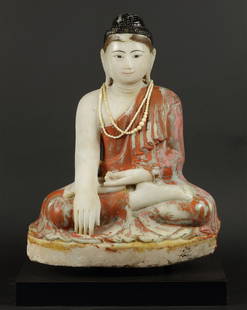 A large marble/alabaster Buddha. Myanmar / Burma, 20th cent: A large marble/alabaster Buddha. Myanmar / Burma, 20th century.H.: 55 cm.