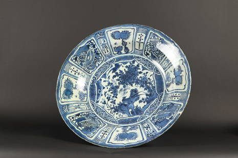 A large porcelain charger decorated with pheazants in a lan: A large porcelain charger decorated with pheazants in a landscape, China, Wanli. Diam.: 49,5 cm.