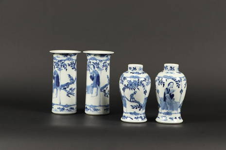 A porcelain cabinet set with various figures in compartment: A porcelain cabinet set with various figures in compartments. China, 19th century.H.: 15,5 cm.