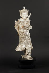A bone sculpture of a warrior. China, 2nd half 20th century: A bone sculpture of a warrior. China, 2nd half 20th century.H.: 60 cm.