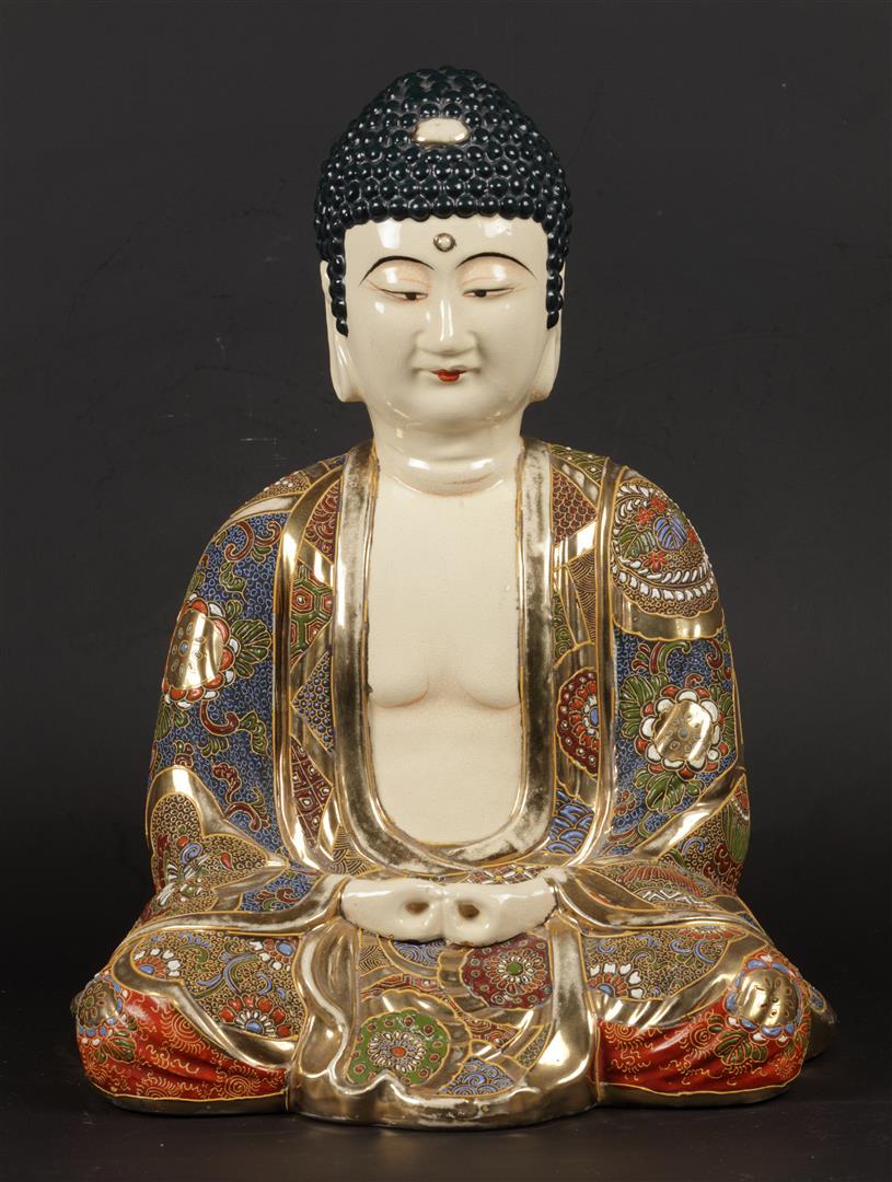A large Buddha in satsuma pottery. Japan, 1st half 20th cen (1 of 5)