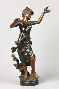 A bronze sculpture of a female figure "Le printemps". late: A bronze sculpture of a female figure "Le printemps".late 20th century. H.: 52 cm. (incl. sokkel)