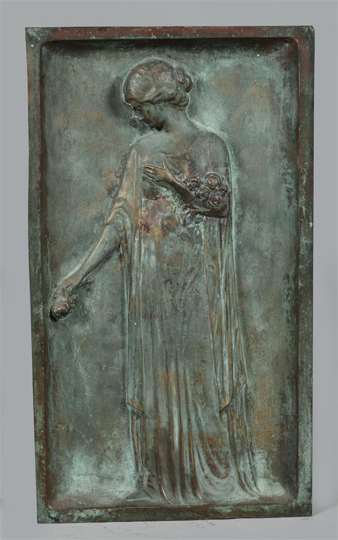 A bronze bas-relief depicting Pommona. Second half 20th hal: A bronze bas-relief depicting Pommona. Second half 20th half 20th century.80 x 48 cm.