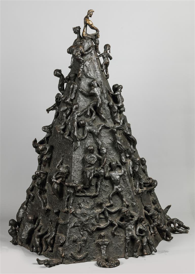 A bronze sculpture of a pyramid "rat race". Second half of: A bronze sculpture of a pyramid "rat race". Second half of the 20th century.H.: 120 cm.
