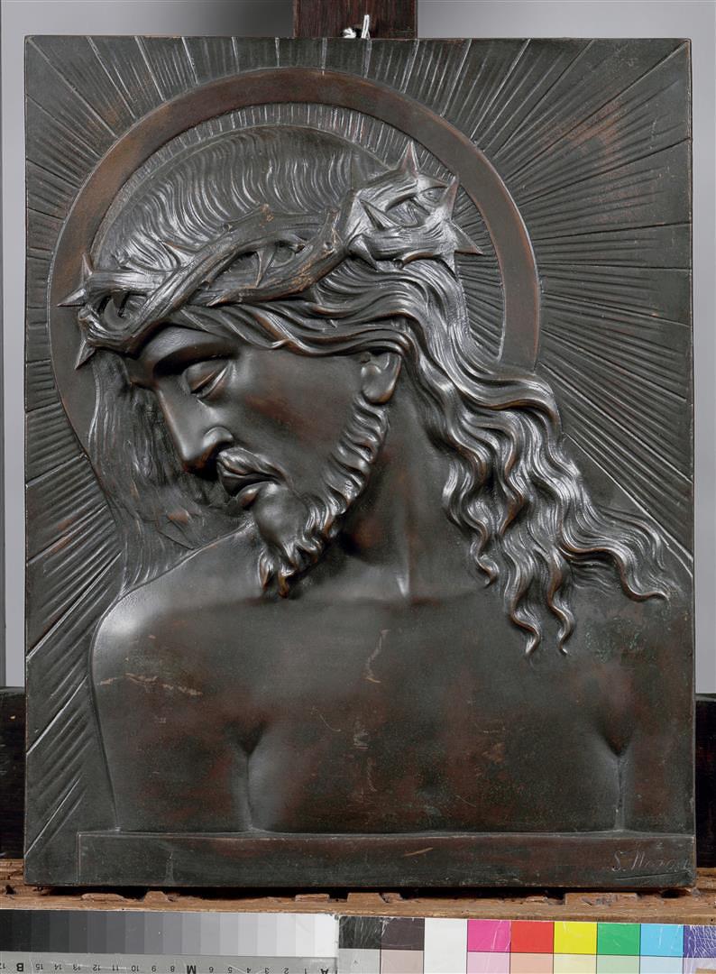 A bronze plaque depicting Jesus Christ. 2nd half of the 20th century. (1 of 2)