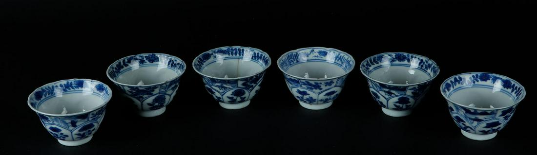 Six porcelain bowls with lotus leaf relief decoration, (1 of 2)