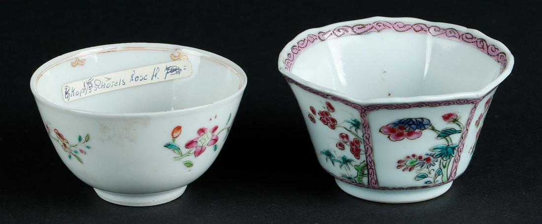 Two porcelain bowls, one angled, both with floral decoration. China, Yongzheng. (1 of 5)