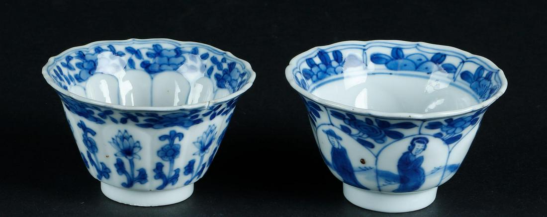 Two porcelain lobed bowls, both with standing long frame in the interior, (1 of 3)