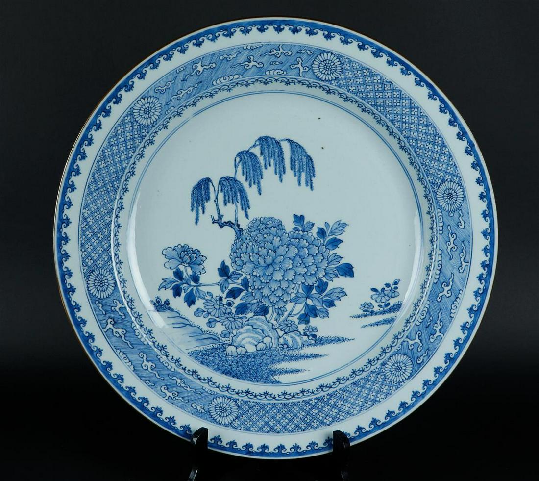 A porcelain dish with decoration of weeping willows, peony on rock decor, (1 of 2)