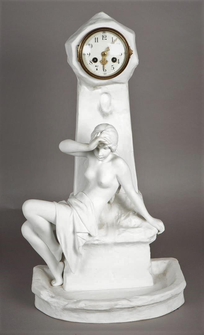 A biscuit Art Nouveau mantel clock, ca. 1900. (Not tested for long-term operation). (1 of 11)