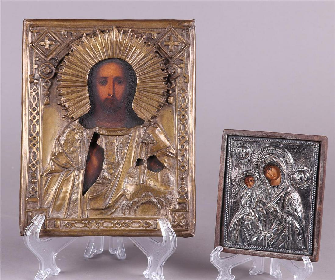 A lot consisting of (2) decorative icons, one of which; Christ Pantocrator (1 of 4)