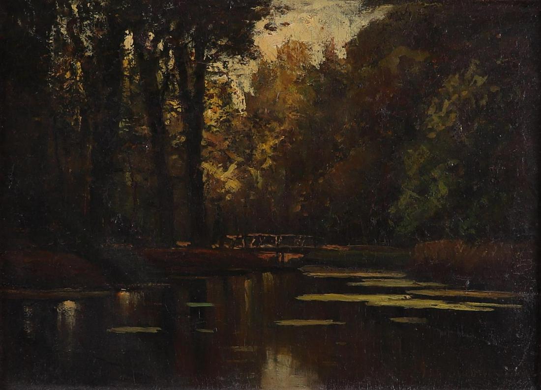 Frits Mondrian (The Hague 1853 - 1932), A pond with a bridge in the Haagse Bos, (1 of 3)