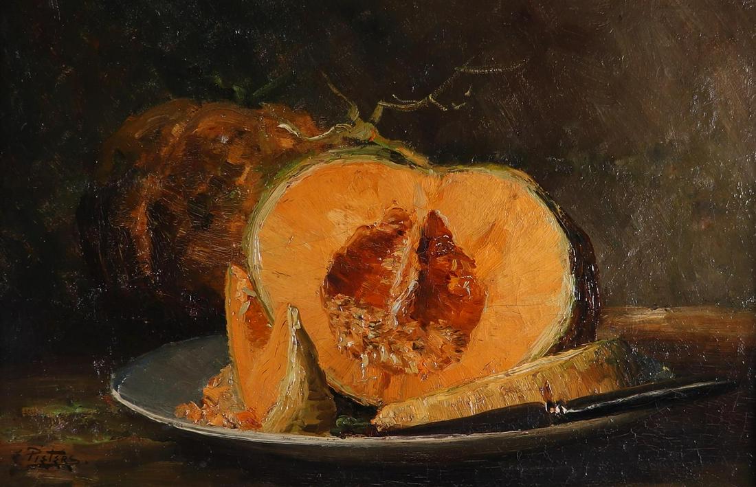 Evert Pieters (Amsterdam 1956 - 1911 Laren NH), (attributed to), Still life with melons,: Evert Pieters (Amsterdam 1956 - 1911 Laren NH), (attributed to), Still life with melons, bears signature (lower left), oil on canvas.40 x 60 cm.