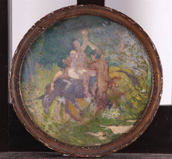 Ker Xavier Roussel (Lorry-lés-Metz 1867 - 1944 L'Étang-la-Ville), (attributed to),: Ker Xavier Roussel (Lorry-lés-Metz 1867 - 1944 L'Étang-la-Ville), (attributed to), Nimph kidnapped by fauns. (a sketch) - restorations.Diam.: 32 cm.