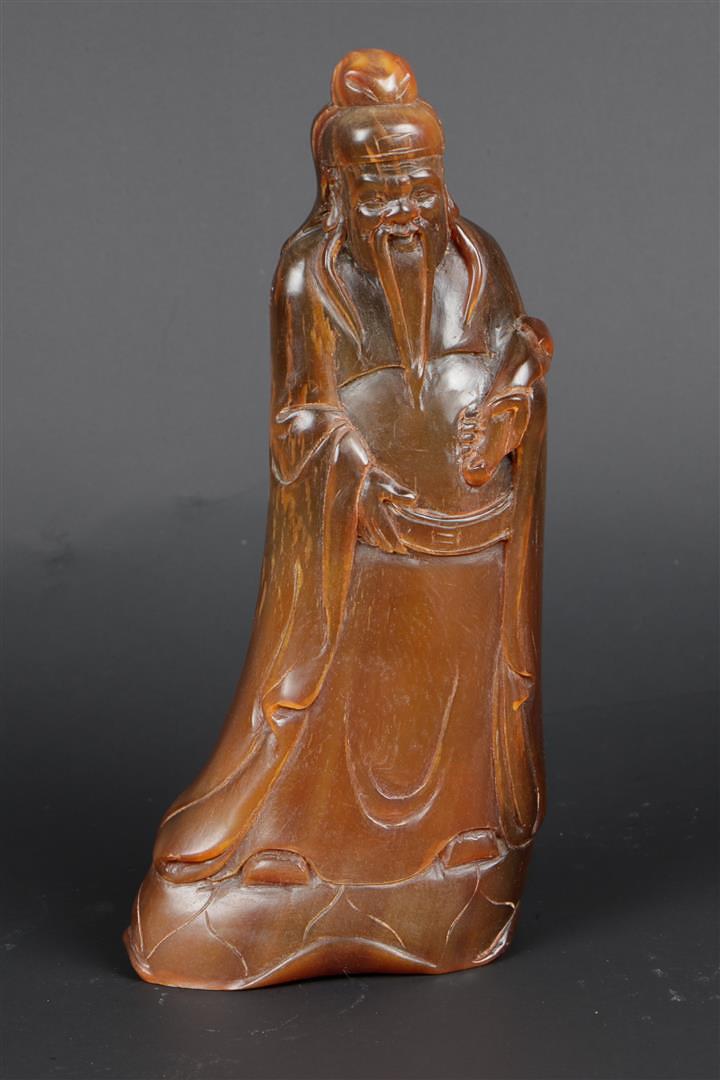 A carved horn sculpture of a sage. China, 20th century. (1 of 4)