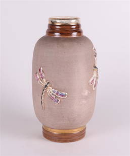 Louis Fontinelle (1886-1964), An earthenware vase decorated with dragonflies.: Louis Fontinelle (1886-1964), An earthenware vase decorated with dragonflies.H. 31 cm.