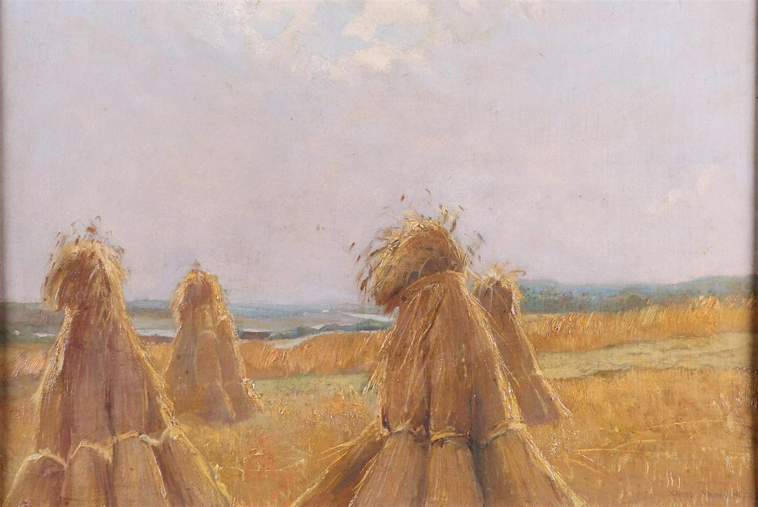 Xeno Munninghoff (Deventer 1873 - 1943 Barneveld), Sheaves of wheat in a landscape near Barneveld, (1 of 5)