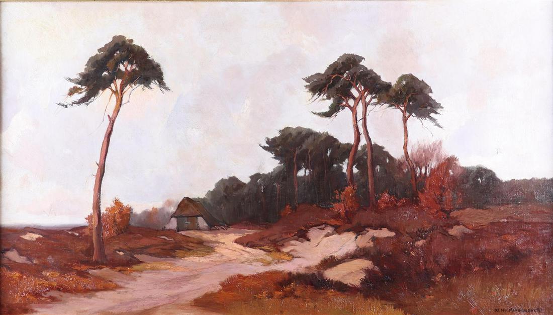 Xeno Munninghoff (Deventer 1873 - 1943 Barneveld),  Sheepfold on the heath near Wolfheze (1 of 4)