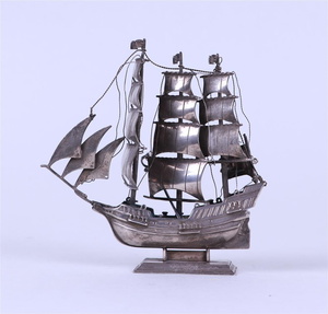 A Silver Ship Model Of A 17th Century Merchant Ship.