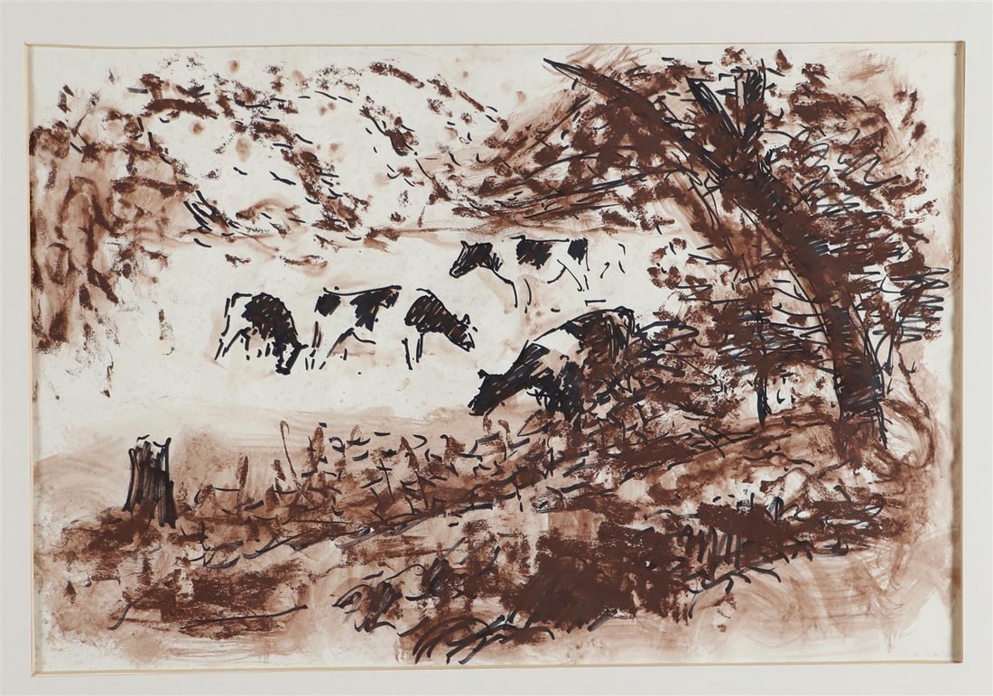 Jan Altink (Groningen 1885 - 1971), Cows in the morning mist: Jan Altink (Groningen 1885 - 1971), Cows in the morning mist, Indian ink, and brown gouache and watercolor on paper, various studio stamps (verso). Provenance: obtained directly from the artist by J.H