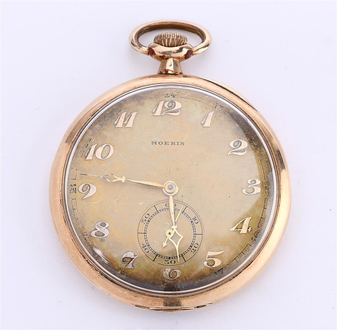 14 kt yellow gold pocket watch with Arabic numerals and second hand. ca. 1925 (1 of 4)