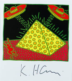 Keith Haring (Reading, Pennsylvania 1958 - 1990 New York) (after): Keith Haring (Reading, Pennsylvania 1958 - 1990 New York) (after), Multiple, bears signature in black marker (bottom center)32 x 22 cm.