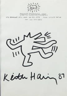 Keith Haring (Reading, Pennsylvania 1958 - 1990 New York) (after), Untitled: Keith Haring (Reading, Pennsylvania 1958 - 1990 New York) (after), Untitled, drawing in black marker on the artist's stationery, bears signature and date '87' (lower center).26 x 16,5 cm.