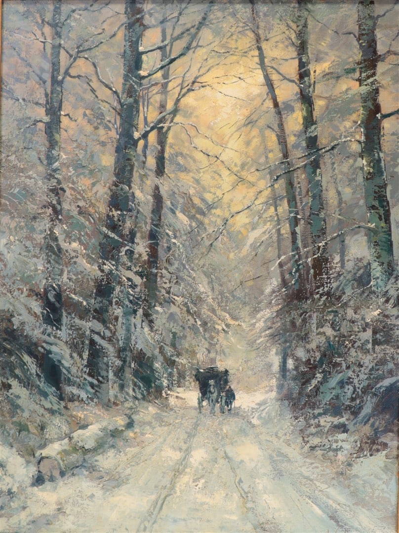 A. Verbeek (Zwijndrecht 1907 - 1996), Forester on a forest path in winter, signed (lower left), oil: A. Verbeek (Zwijndrecht 1907 - 1996), Forester on a forest path in winter, signed (lower left), oil on canvas, 80 x 60 cm.