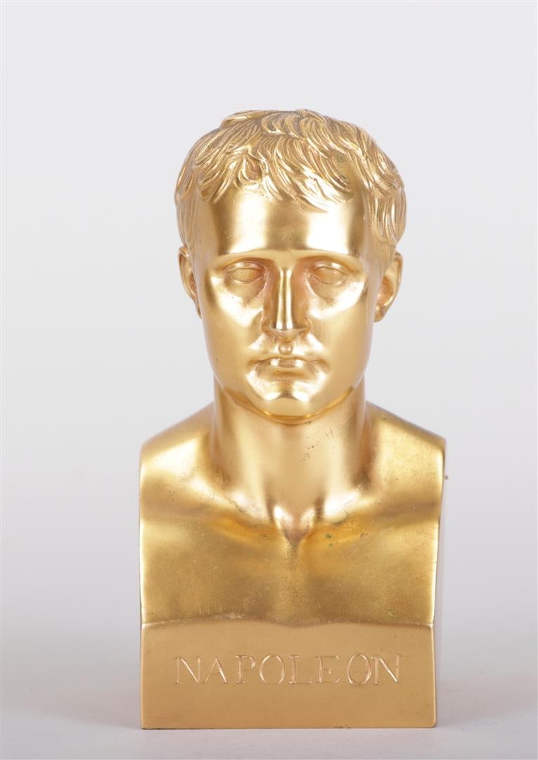 A gilded bust of Napoleon, marked Chaudet and Barbedienne, Founder. France, 19th century. H. 11,5 (1 of 4)