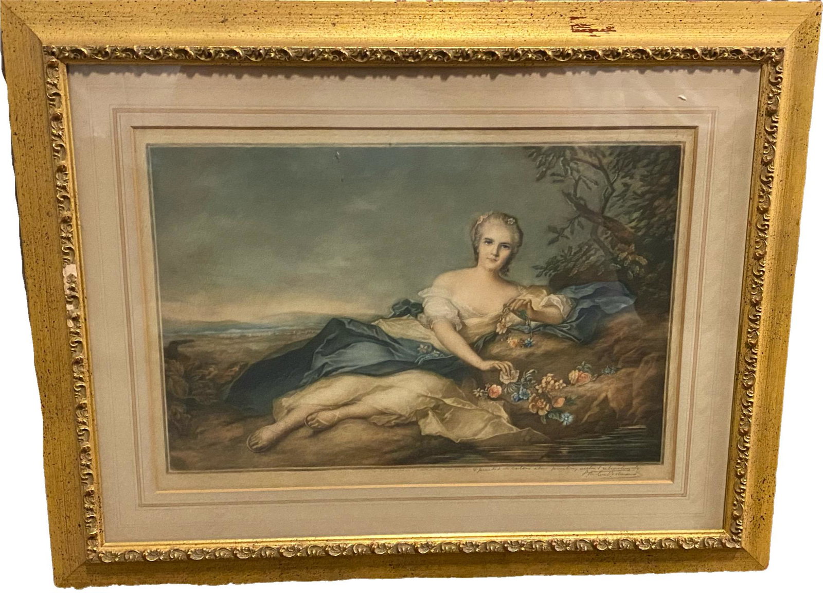 Portrait of Henriette de France 1727-1752: It is a portrait of Henriette de France 1727-1752, daughter of King Louis XV, originally painted on canvas by Jean Marc Nattier 1685-1766. Signed by S. Arlene-Edwards. Framed and under glass.