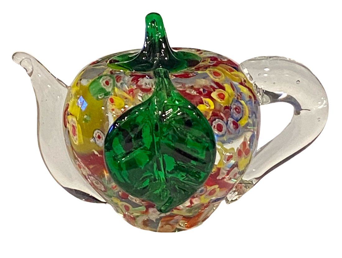 Vintage Murano of Italy Millefiori Art Glass Apple Teapot Paperweight (1 of 5)