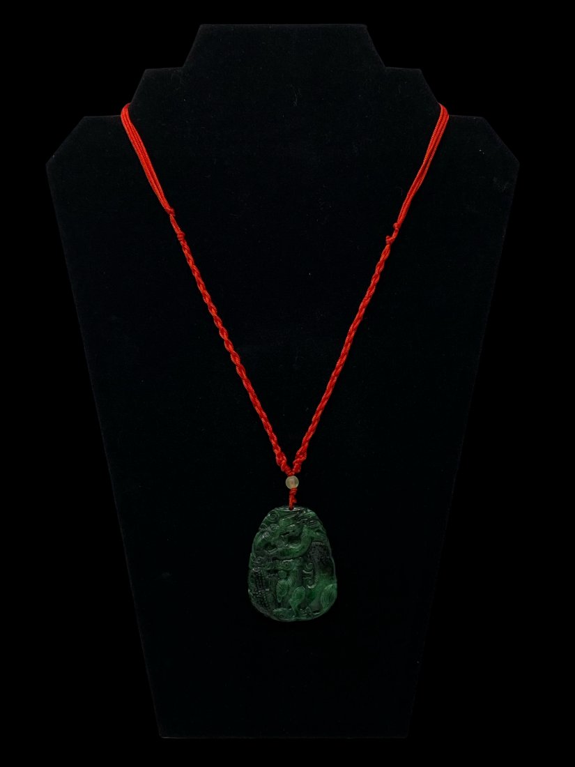 Chinese Carved Green Jadeite Pendant Necklace (1 of 4)