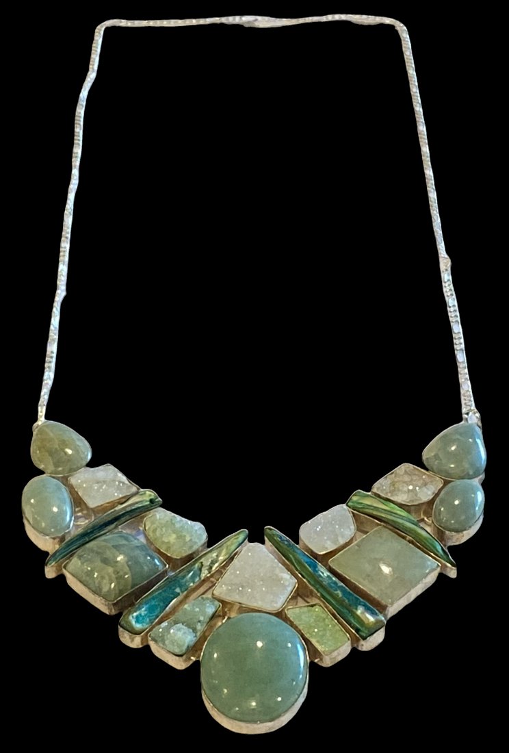 Sterling Silver Bib Statement Necklace with Abalone Shell (1 of 5)