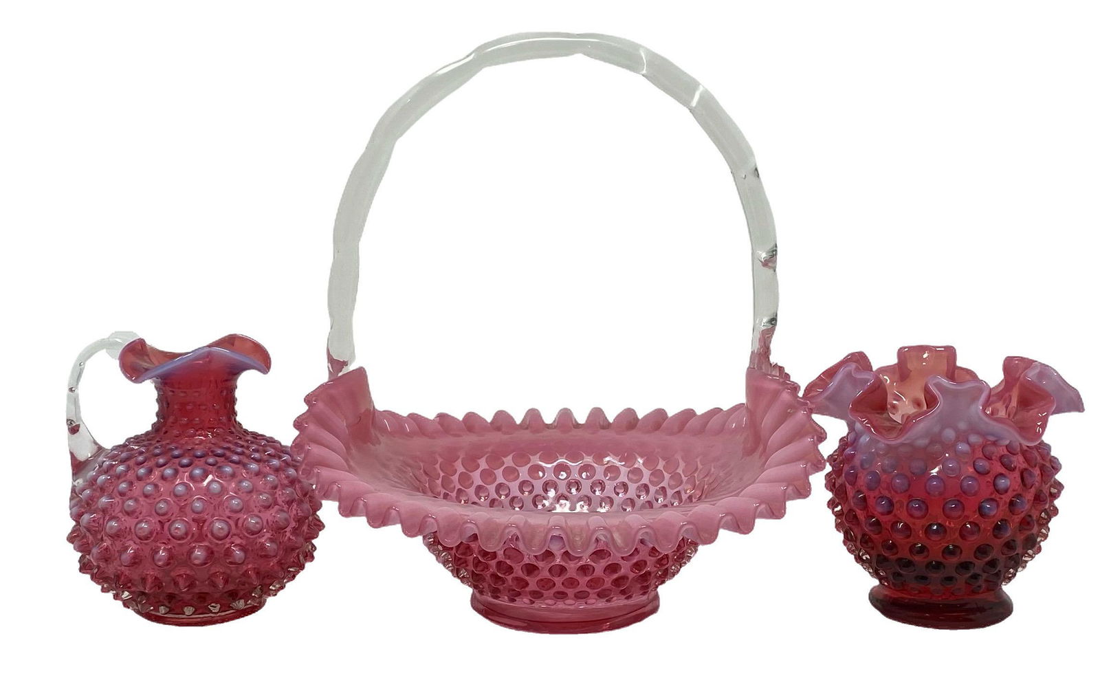 Collection of Three Vintage Fenton Cranberry Opalescent Hobnail (1 of 2)