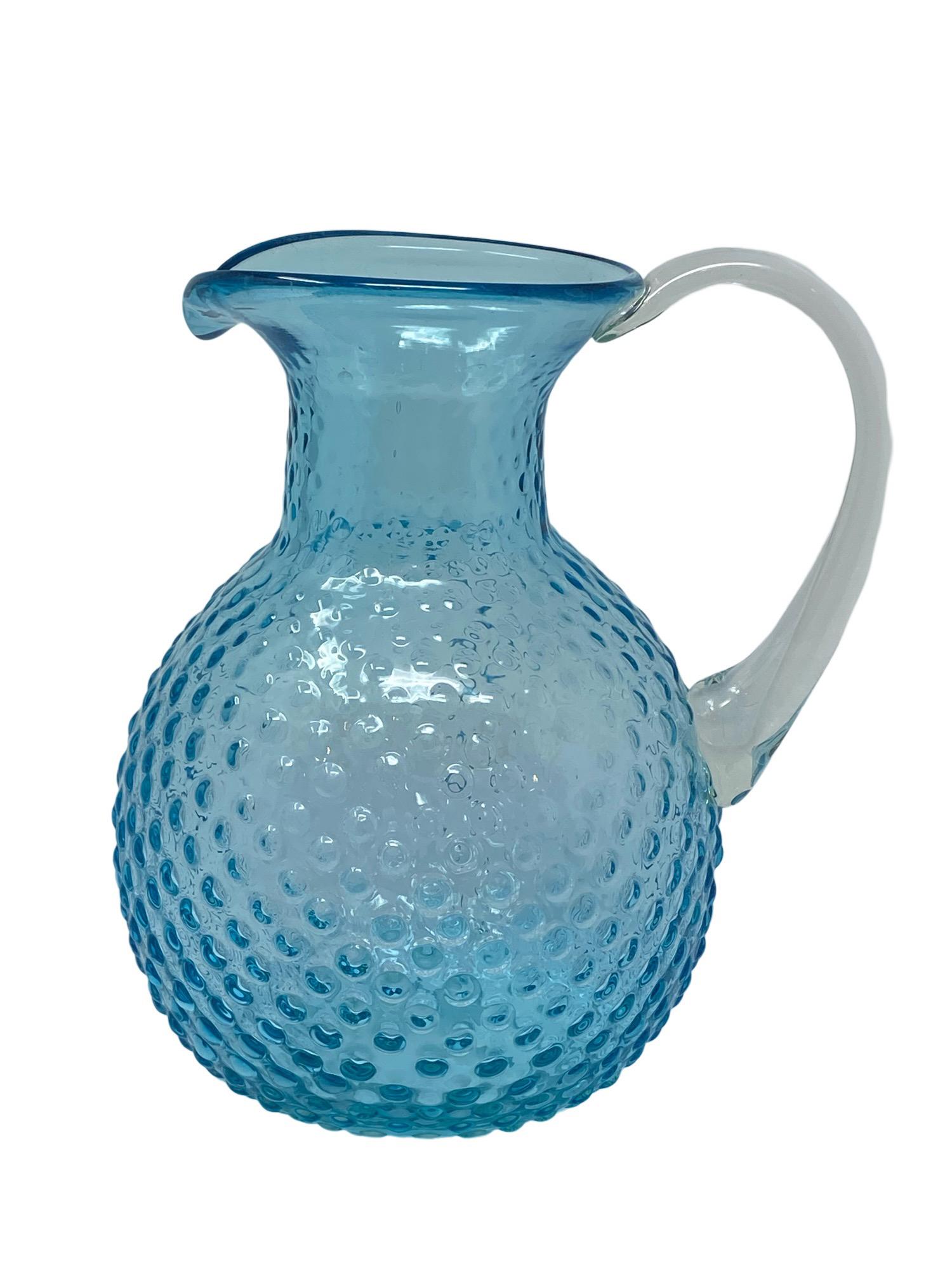 Large Fenton Hobnail Aqua Blue Glass Pitcher (1 of 5)