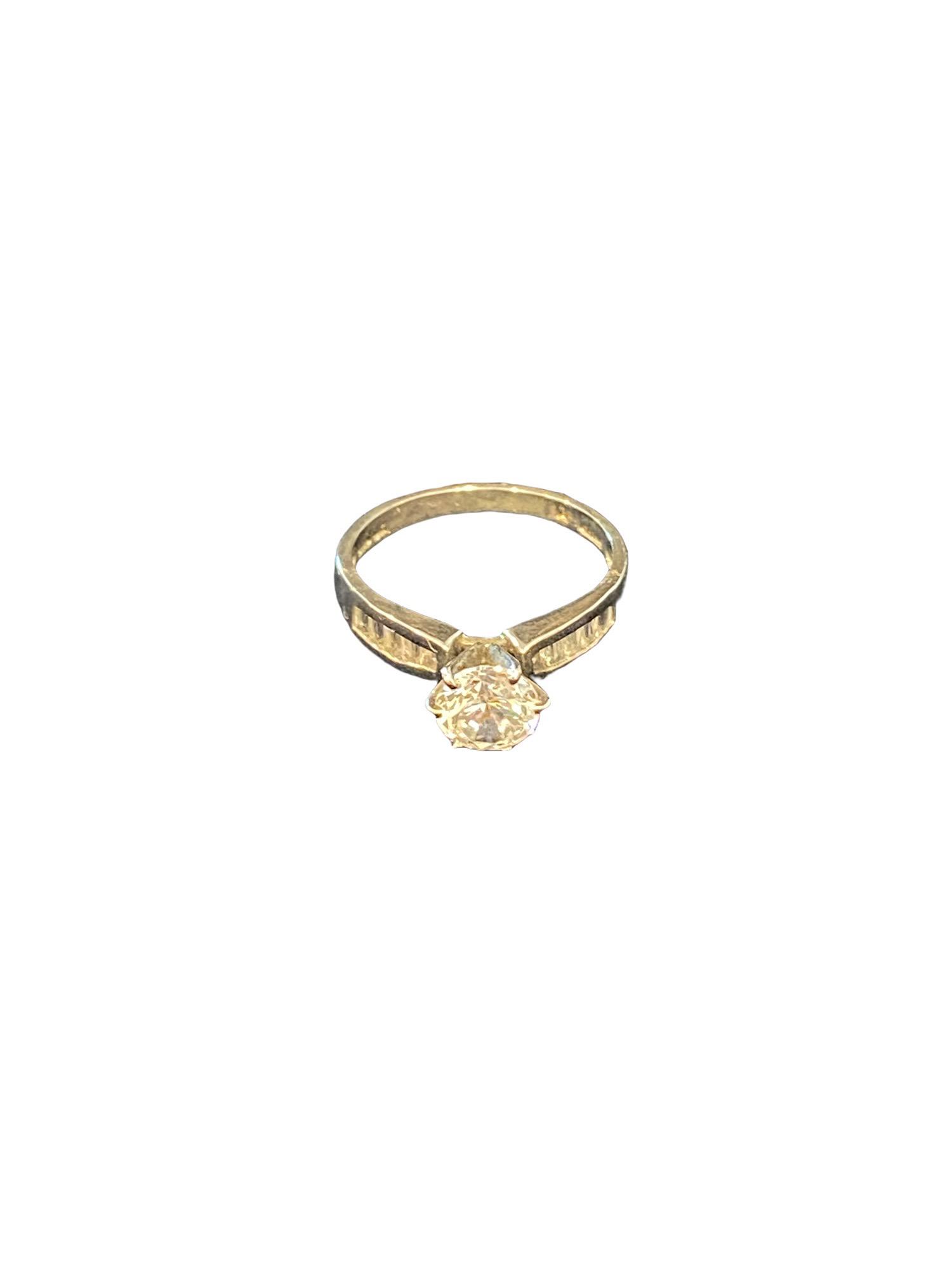 Sterling Silver Solitaire Cubic Zirconia Ring with Accents: Sterling Silver Solitaire Cubic Zirconia Ring with Accents. Size 6.75