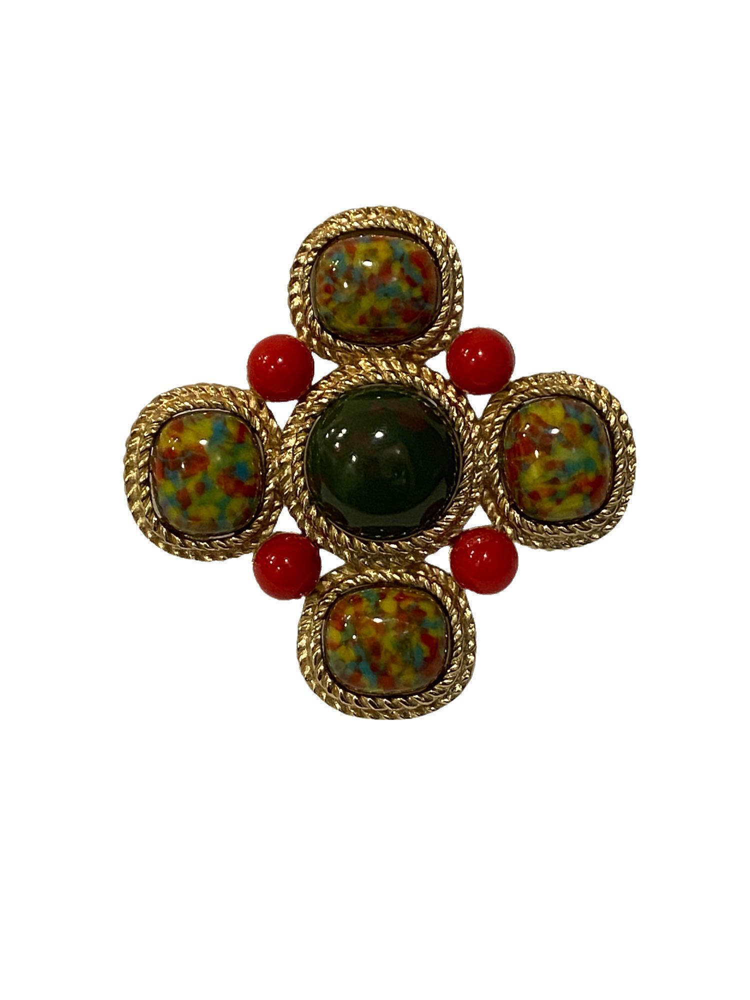 Vintage Sarah Coventry Gold Tone and Multicolor Stone Brooch (1 of 7)