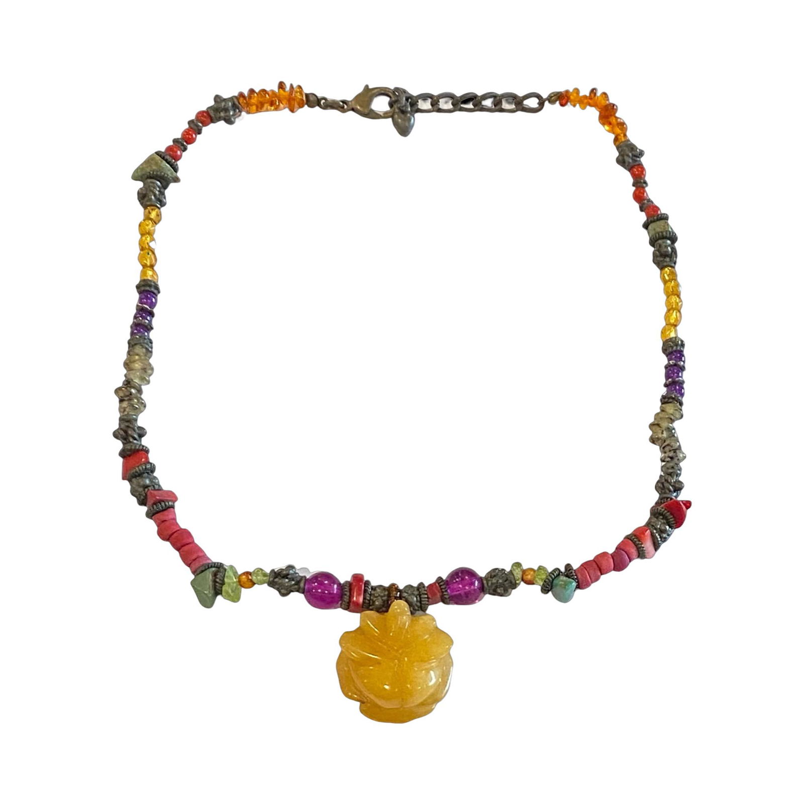 Vintage Semi Precious Stone Bead Necklace with Turquoise, Colored Glass, Amethyst, and Amber Beads (1 of 2)