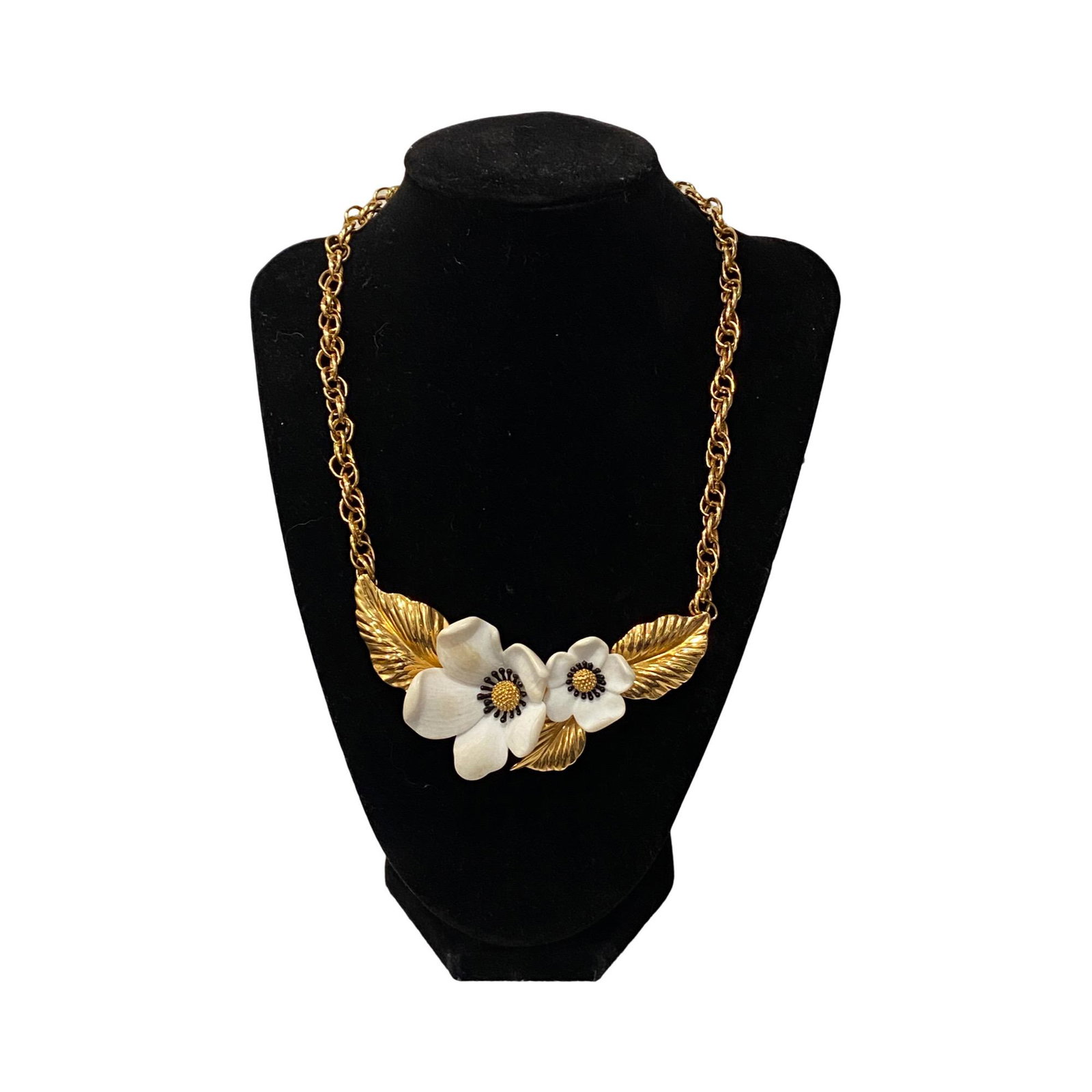 Vintage Louis Feraud Paris White Resin Dogwood Gold Tone Necklace: Vintage Louis Feraud Paris White Resin Dogwood Gold Tone Necklace