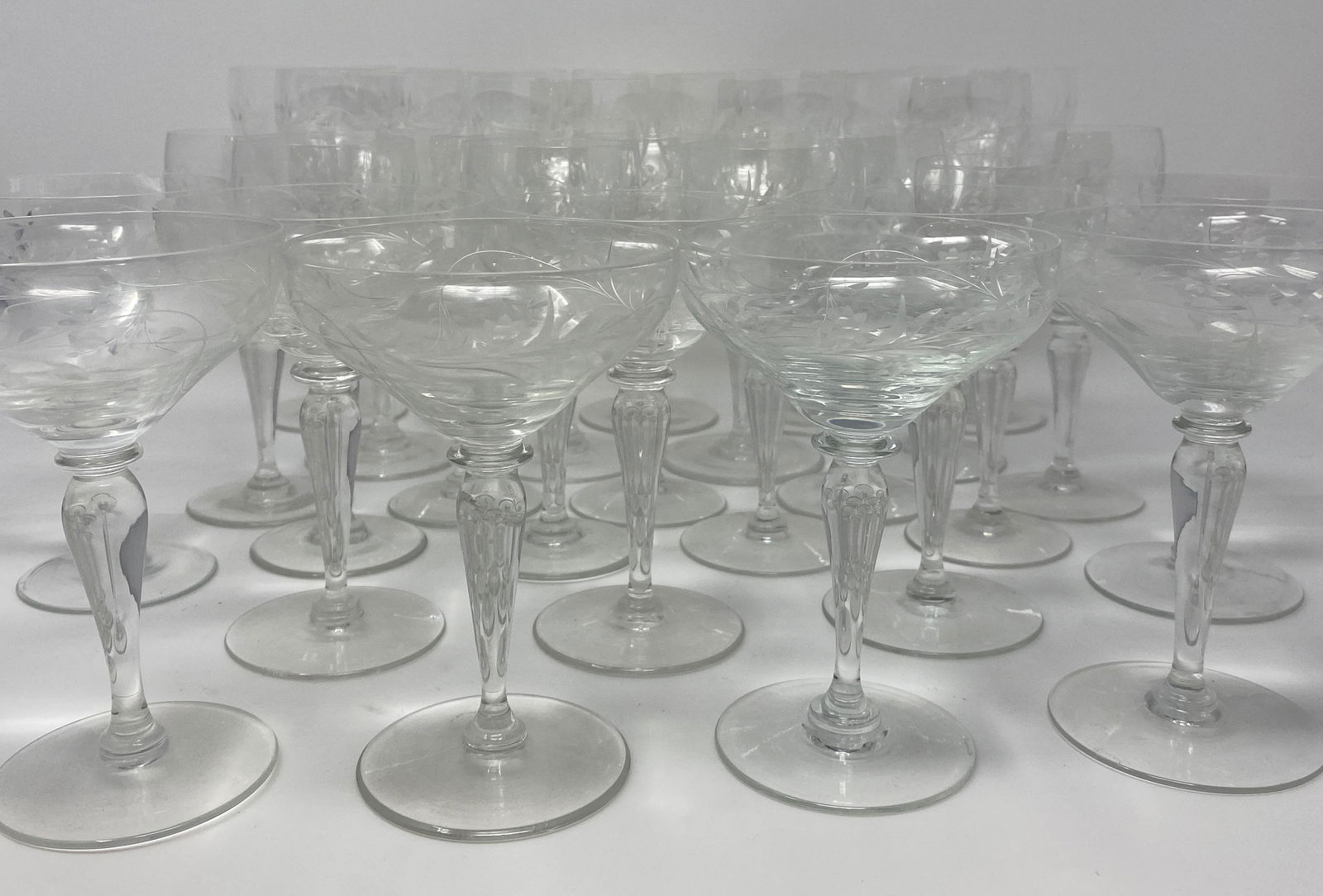 Vintage Set of Kusak Signed Etched Glass Stemware (1 of 6)