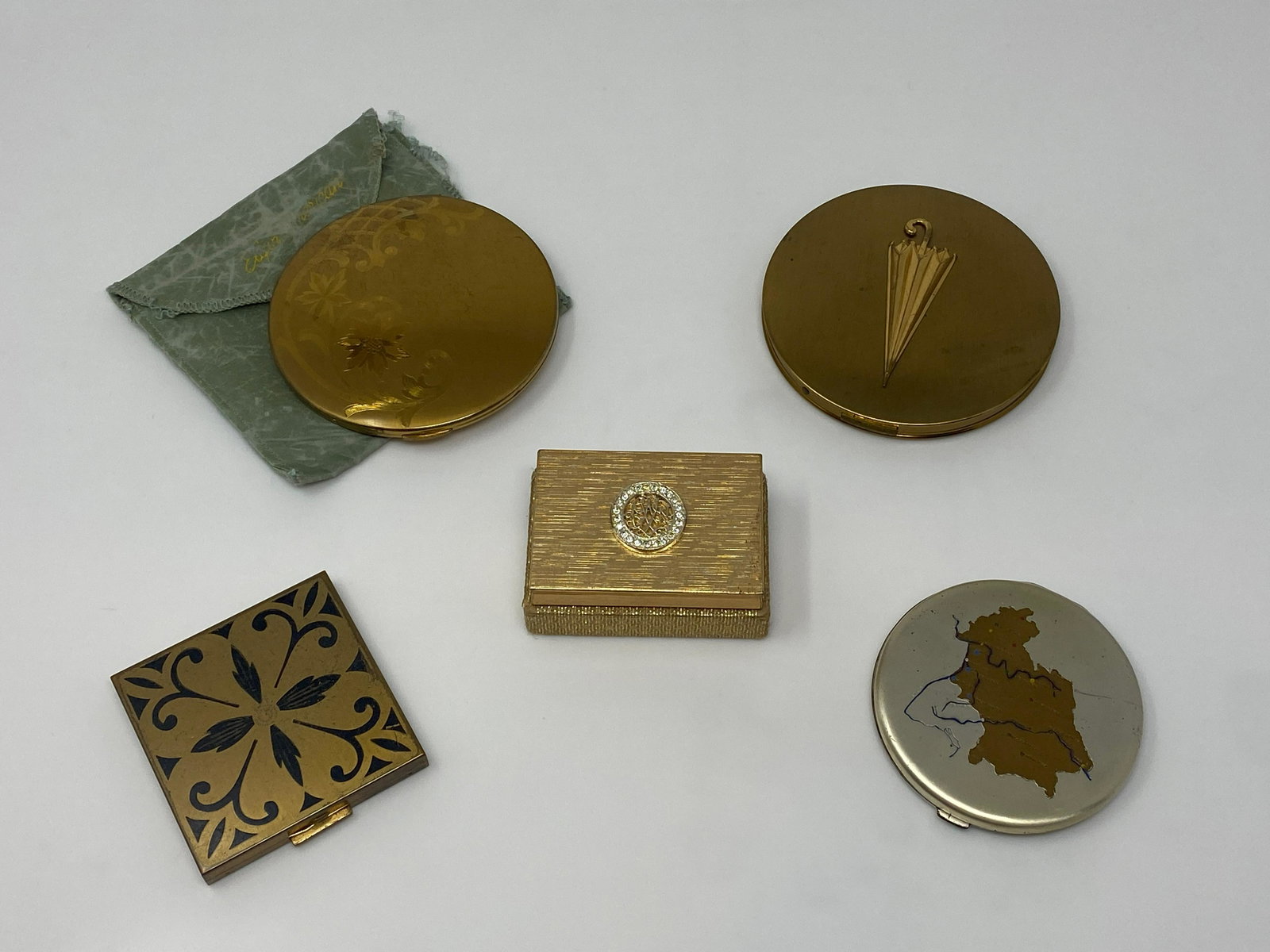 Collection of Vintage Zell, Elgin American, Helena Rubinstein, Germany, and Rho-Jan Vanity Compacts: Collection of Vintage Zell, Elgin American, Helena Rubinstein, Germany, and Rho-Jan Vanity Compacts
