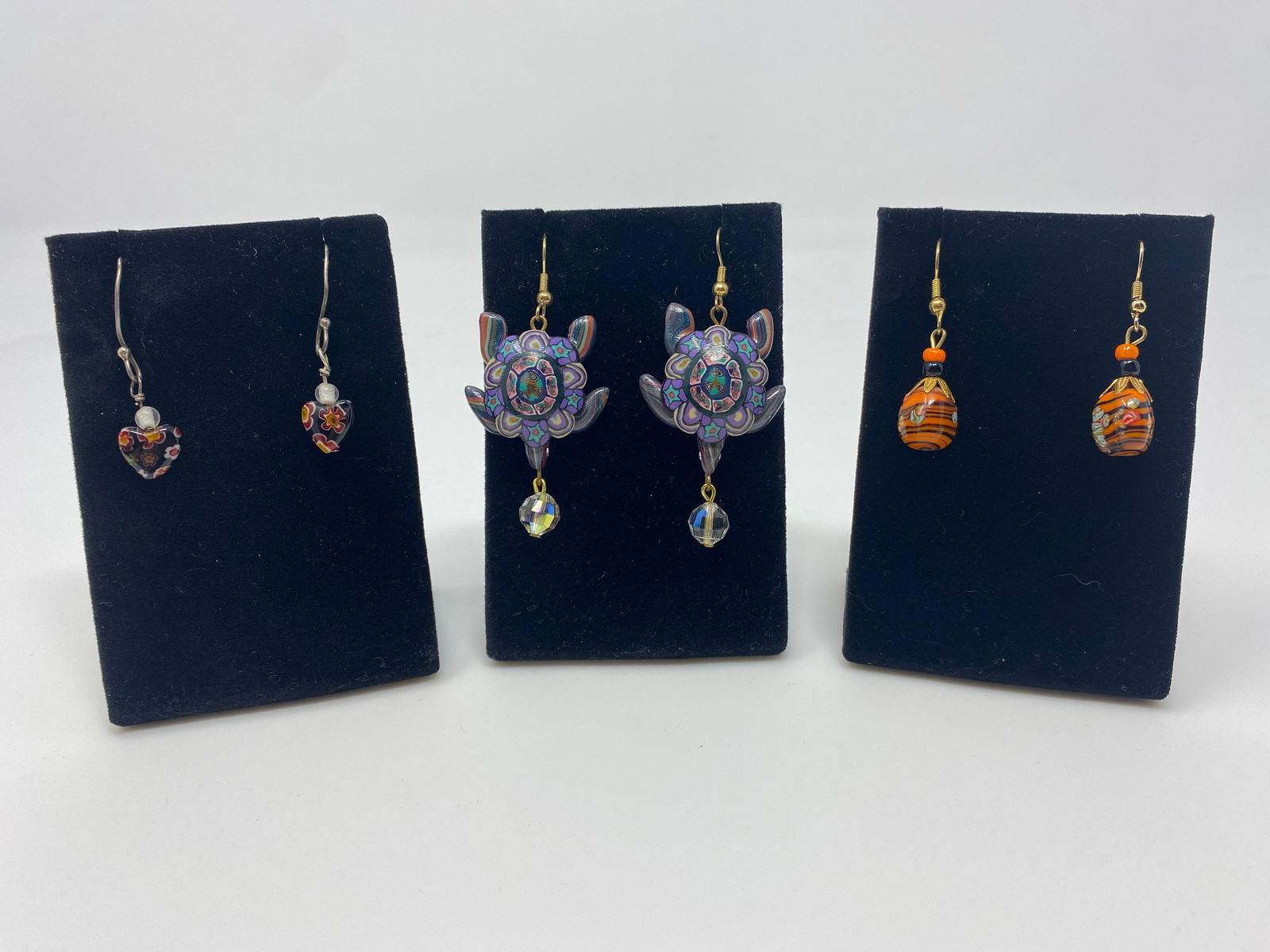 Three Hand-Made and Hand-Painted Dangle Earrings (1 of 2)