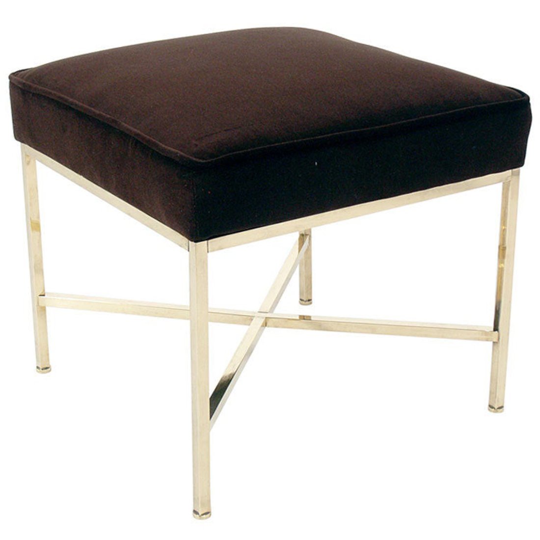 Paul McCobb Style X Base Brass Upholstered Ottoman Stool (1 of 5)