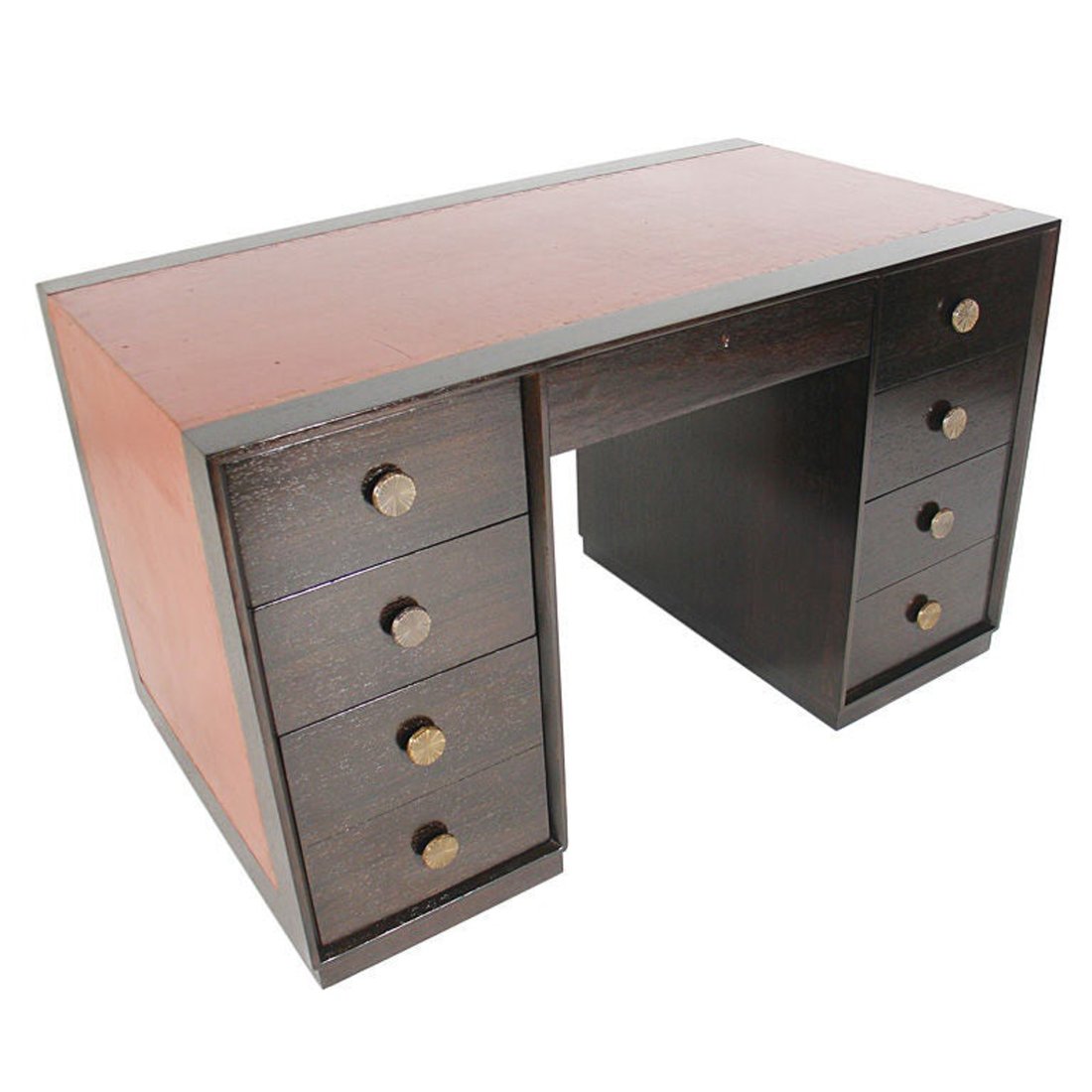 Tommi Parzinger for Charak Modern Desk with Gilt Leather Top and Brass Hardware (1 of 5)